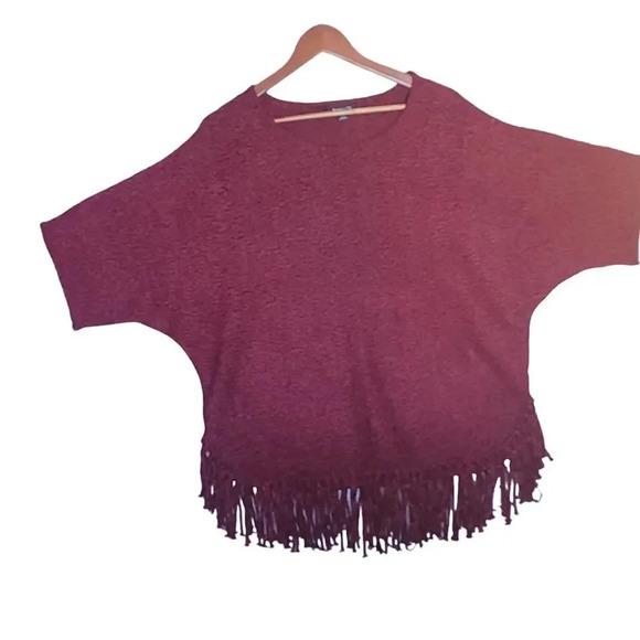 Relativity Sweater Womens Size Large Red Acrylic Fringe Hem Line Short Sleeve - Picture 8 of 9